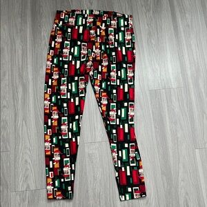 LuLaRoe Festive Red and Green Geometric Leggings TC2